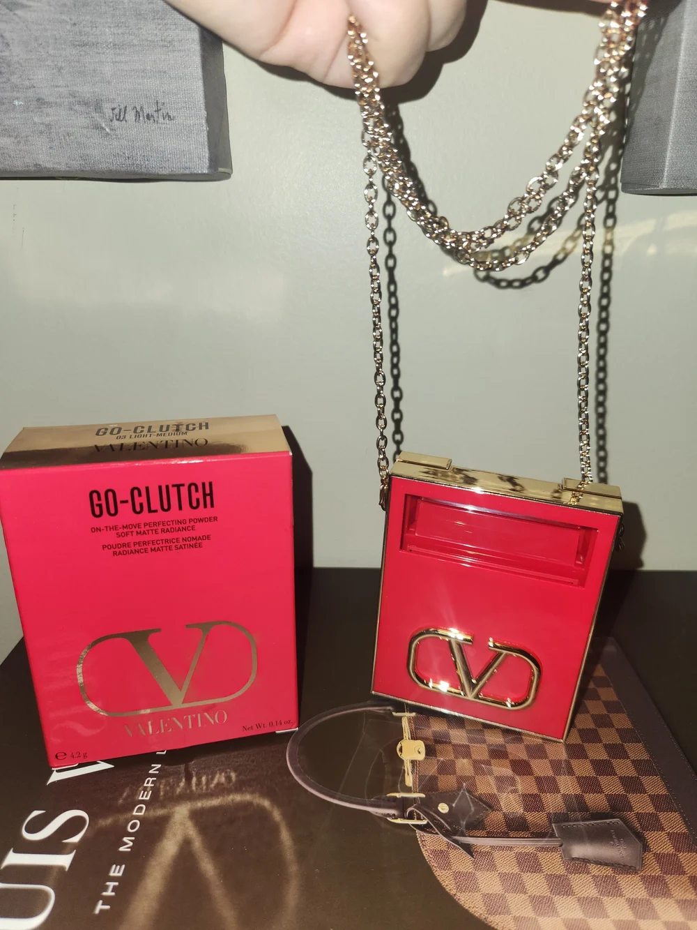 Valentino Go-Clutch Pressed Powder Compact in Bright Pink and Gold
